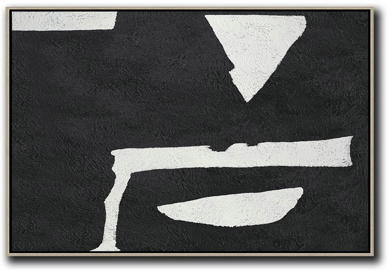 Extra Large Artwork,Hand Painted Oversized Horizontal Minimal Art On Canvas, Black And White Minimalist Painting - Large Abstract Wall Art